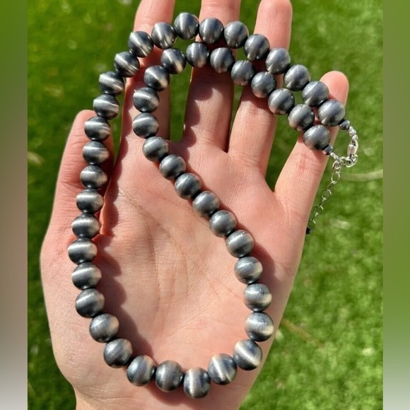 10mm 24 Inch 925 Sterling Silver Oxidized Pearls Bead...